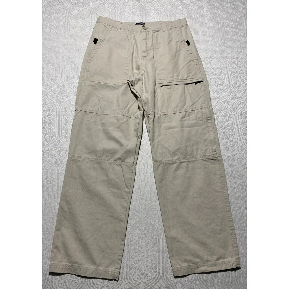 Cherokee Mens Khaki Cargo Pants 34x32 Wide Leg Carpenter Workwear Tan Cotton‎